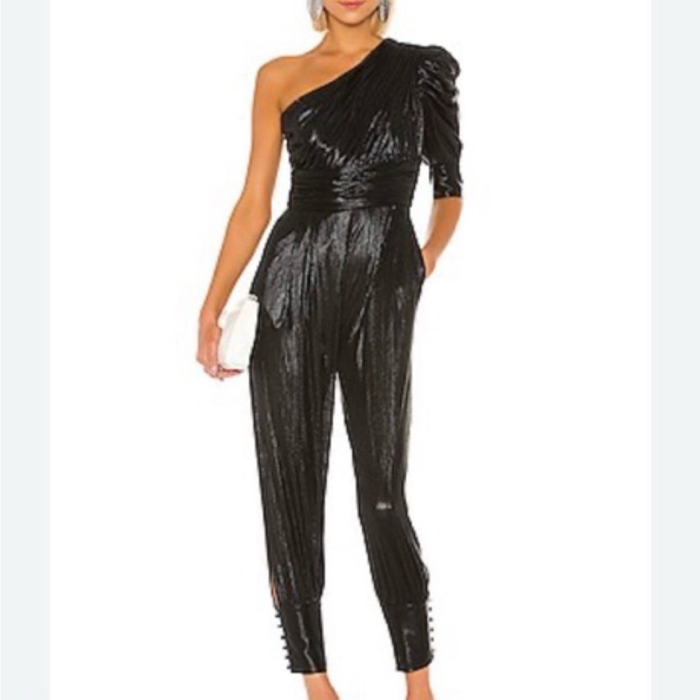 Retrofete Shimmering Black One-Shoulder Jumpsuit